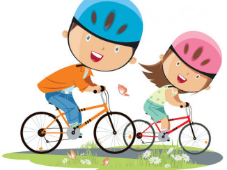 Vector girl and boy on bicycle