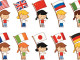 Little kids holding some well known flags of the world.