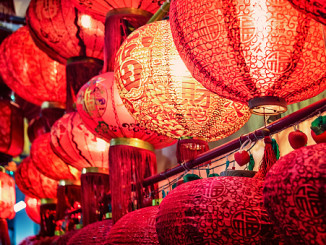 Red chinese lantern in temple