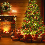 Interior,Christmas.,Magic,Glowing,Tree,,Fireplace,,Gifts,In,Dark,At