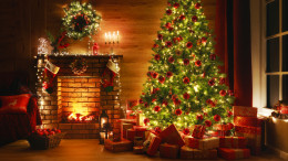 Interior,Christmas.,Magic,Glowing,Tree,,Fireplace,,Gifts,In,Dark,At