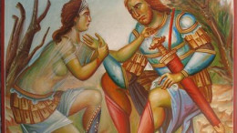 Η ερωτική συνεύρεση Διγενή και Μαξιμώς, έργο του ζωγράφου Δημήτρη Σκουρτέλη.
Πηγή: Σκέψεις και ζωγραφική