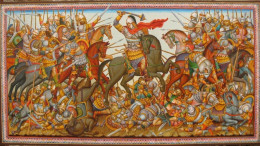 Μια τυπική μάχη του Ακρίτη: «εις χιλίους εκατέβηκα και εις τετρακισχιλίους», έργο του ζωγράφου Δημήτρη Σκουρτέλη.
Πηγή: Pontos news