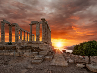 Cloudy,Sunset,Over,The,Temple,Of,Poseidon,At,Sounion,,Attica,