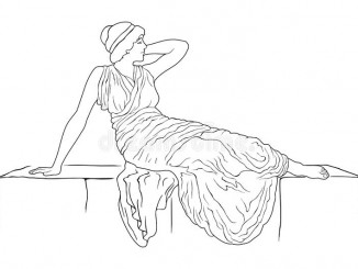 μια-γυναίκα-αρχαίου-έλληνα-σε-τινίκ-κάθεται-ένα-βάθρο-πετρών-151388239