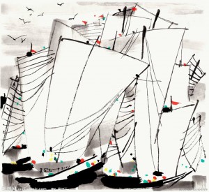 Wu Guanzhong (1919-2010)  Boats.