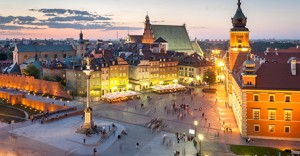 Night panorama of Royal Castle in Warsaw