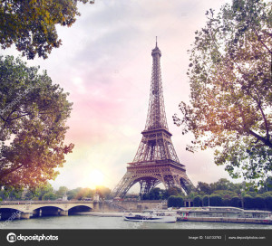 Paris sunset background.