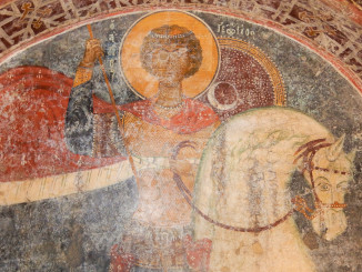 Άγιος Ιωάννης Χρυσόστομος, τοιχογραφία, άγιος Γεώργιος, αρχές 14ου αι.