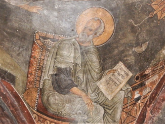 Ευαγγελίστρια Γερακίου, τοιχογραφία, ο άγιος Ιωάννης ο Θεολόγος, β΄ μισό 12ου αι.