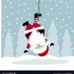 Funny Christmas illustration with hanging Santa