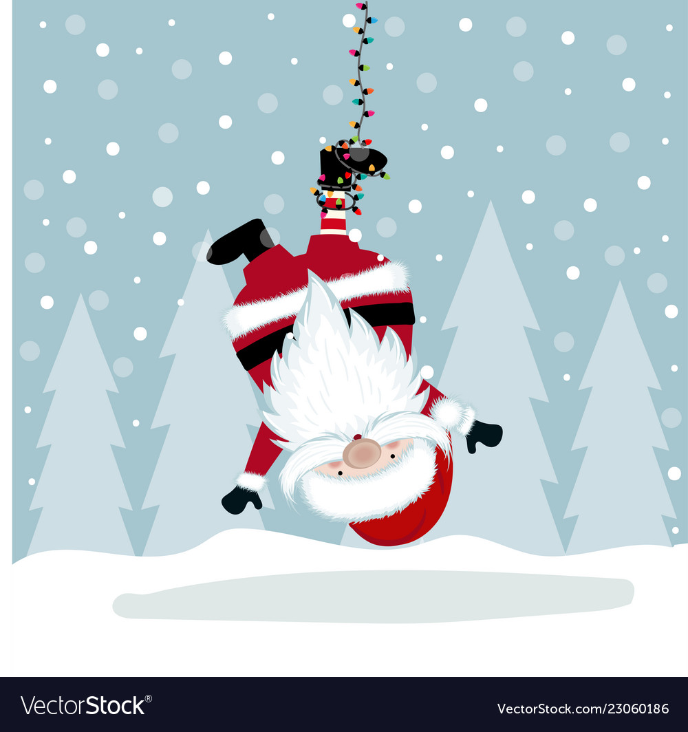 Funny Christmas illustration with hanging Santa