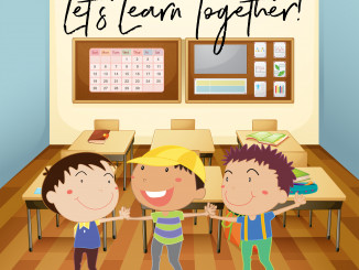 Happy children learn in classroom