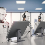 robot working with headset and monitor