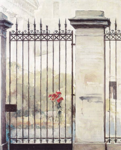 Ελαιογραφία, 1975 Λουλούδια στην πύλη του Πολυτεχνείου