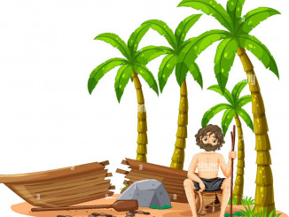 a-man-on-deserted-island-isolated-illustration-2HJ7C00