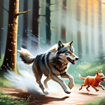 Ο λύκος στο δάσος κυνηγάει ένα μικρό ζώο.