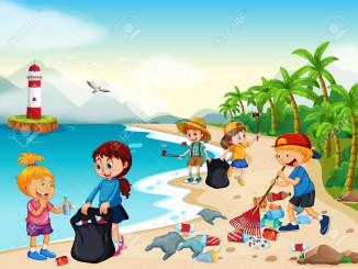 Volunteer Children Cleaning Beach