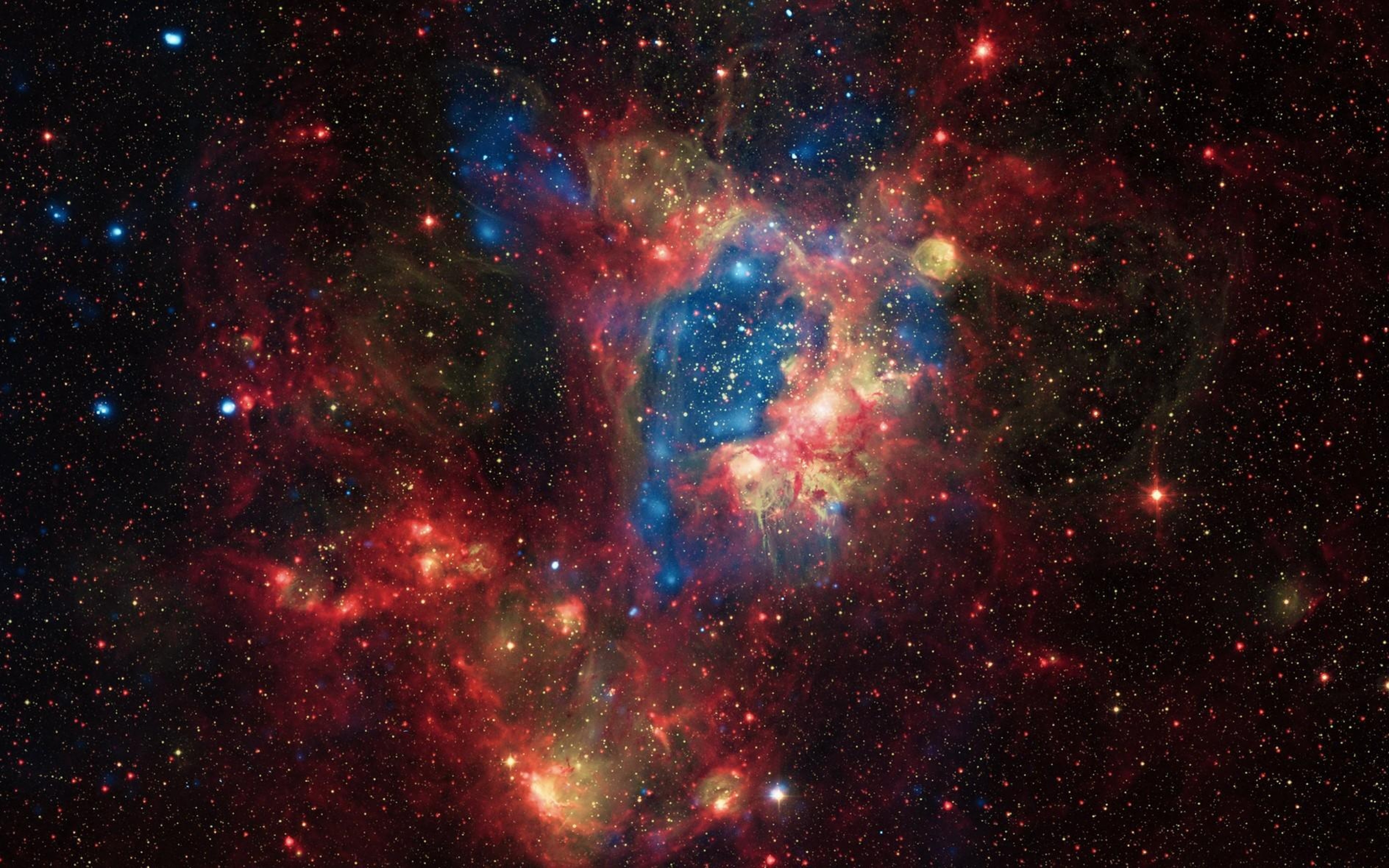 Space-Universe-Stars-Nebula-In-Red-Yellow-and-Blue-Color-WallpapersByte-com-3840x2400