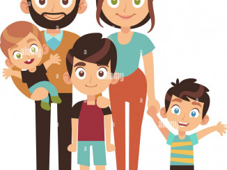 large-family-concept-cartoon-parents-with-three-kids-2HED44B