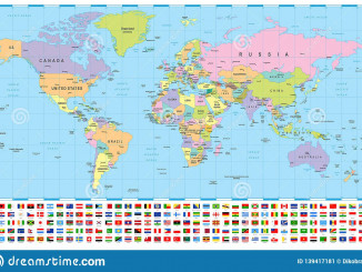 παγκόσμιος-χάρτης-και-σημαίες-σύνορα-χώρες-πόλεις-απεικόνιση-139417181