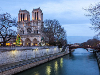 Notre Dame de Paris at dusk, France.